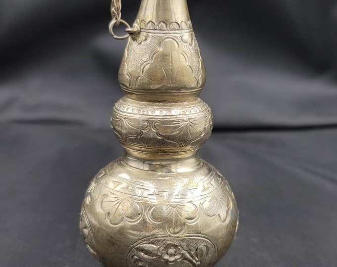 Antique Old Silver Near Eastern Unique Handmade Perfume Bottle