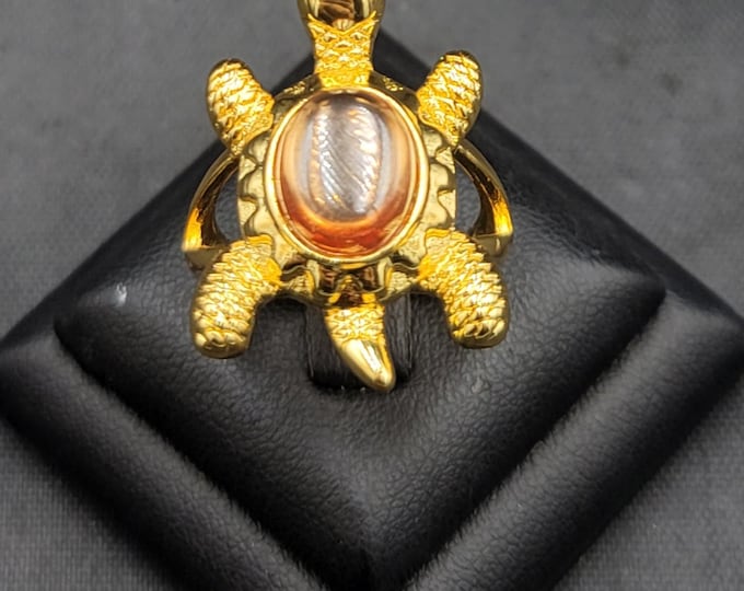 Beautiful Vintage Silver Gold Plated Turtle Ring With Natural Cornelian Gemstone