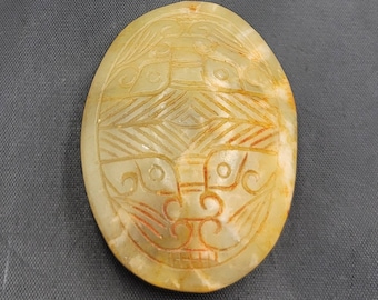 Ancient Unique Rare Yellow Himalayan Old Jade Stone Pendant Amulet With Carved