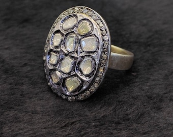 Handmade Rose Cut Diamond Ring: Vintage 18k Gold Over Sterling Silver, Size 8.5