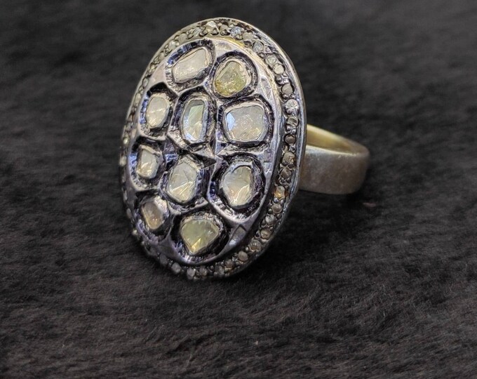 Super Gorgeous 18k Gold Over Silver Rose Cut Daimond Ring