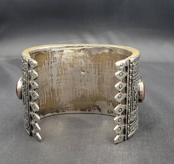 Vintage Old Silver Mid Century Silver Bangle With Agate Stone 