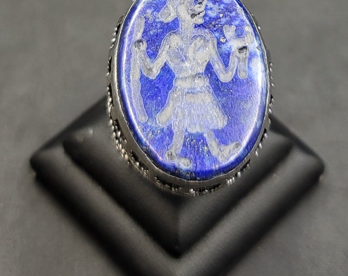 Vintage Silver Ring With Lapis Lazuli Stone Greek Empire Worries Intaglio Unique Silver Ring