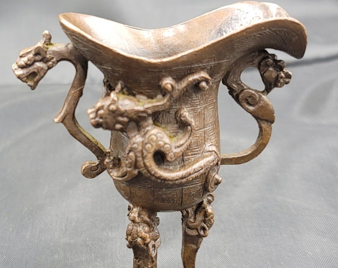 Beautiful Antique Old Chinese Bronze Bronze Raython Drogon Unique Raython Art Deco
