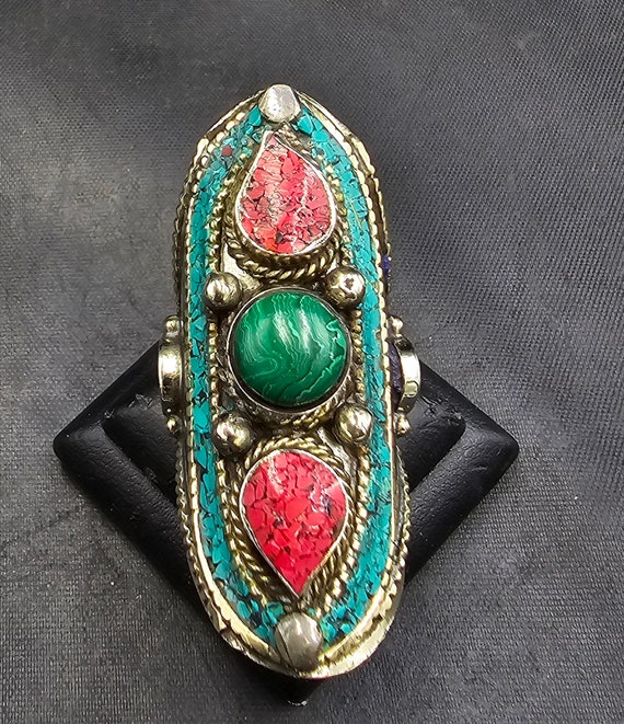 チベッタントルコ石アンティークレザークラフトシルバーワーク