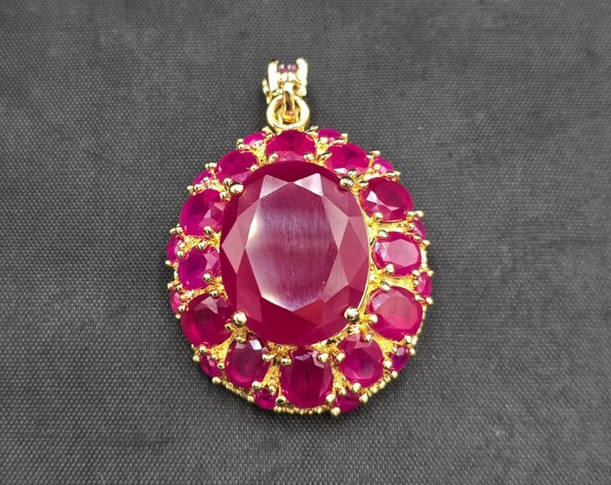 Handmade Ruby Gemstone Pendant: 20k Gold Over Sterling Silver