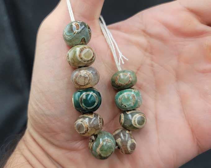 Very Beautiful Himalayan Dzi Ancient Tibetan Eye Agate Stone Beads 10 Dzi Beads