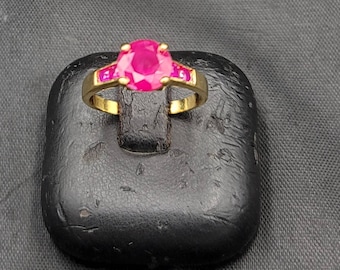 Red Ruby Gold Over Sterling Silver Ring: Handmade Vintage Style