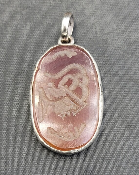 Pendentif Ancien En Argent Avec Pierre D'agate - Style Homme Proche-Orient, Antiquité Pré-1800 - Pièce Originale