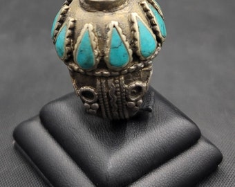 Antique Turkmani Silver Ring: Vintage Turquoise Ring, Size 8