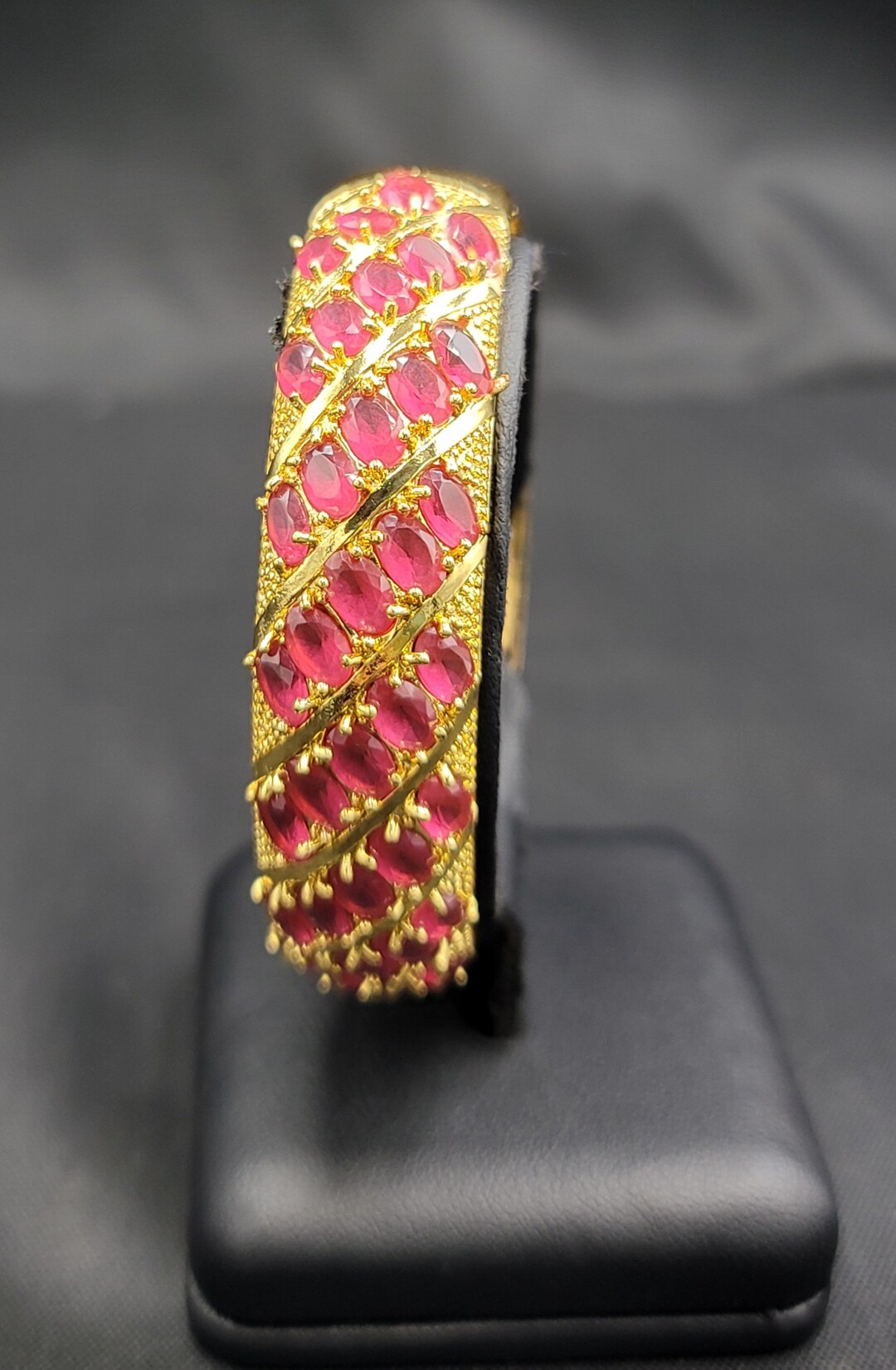 Handmade Ruby Gemstone Gold Over Silver Bangle Bracelet (7.5 CM) - Etsy