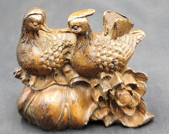 Antique Old Bronze Unique Near Eastern Beautifull Birds Sitting Together On Nest