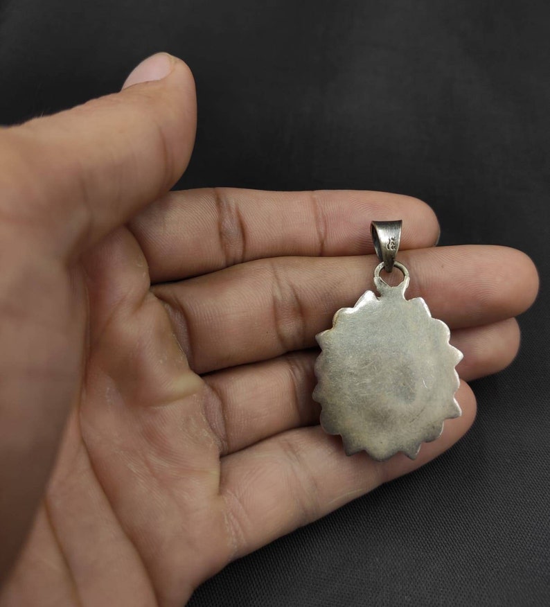 Wonderful Antique Old Tibetan Silver Pendant With Natural Turquoise and Coral