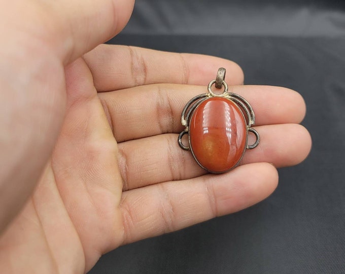Natural Red Jesper Gemstone Silver Vintage Beautiful Pendant