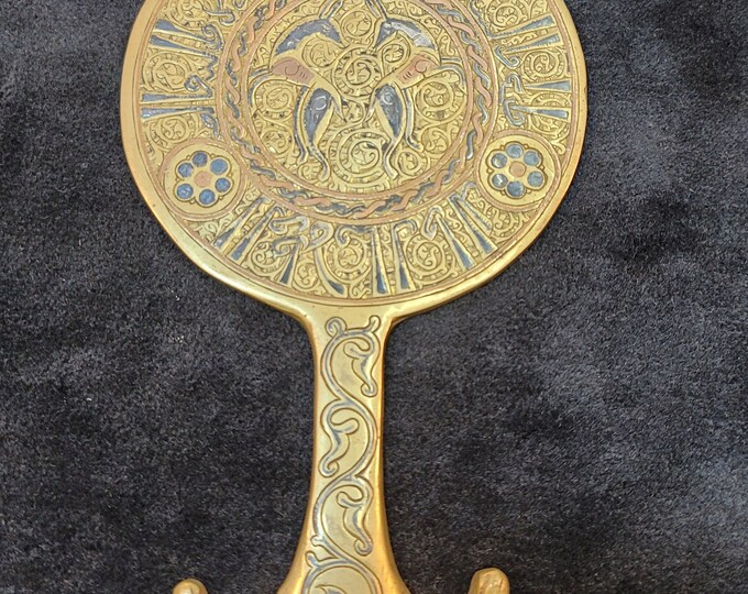 Massive Antique Islamic 1400s Calligraphy Beautiful Bronze And Silver Inlaid Mirror Cover