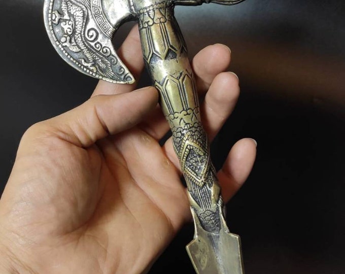 Early 1700 Century AD Tibeten Unique Silver Axe Dagger Art Deco Museum Quality