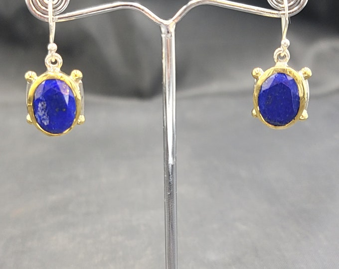 High Quality Natural Authentic Lapis Lazuli Stone Sterling Silver With Gold Gulding Earrings