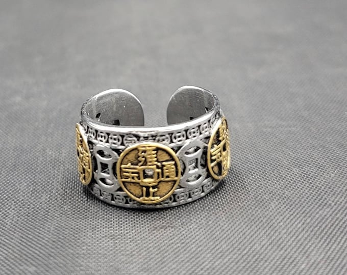 Sterling Silver Vintage Adjustable Ring With Gold Plated