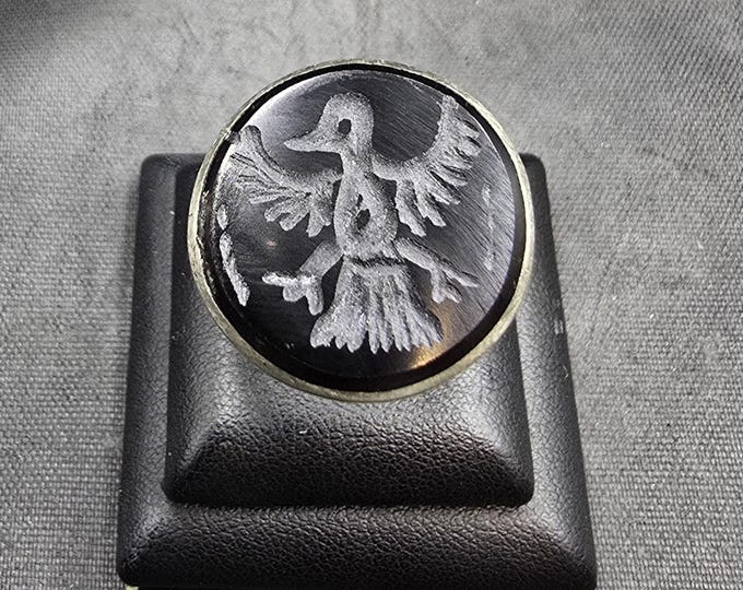Amizing Vintage Silver Ring With Black Agate Stone Greek Empire king intaglio Unique Silver Ring