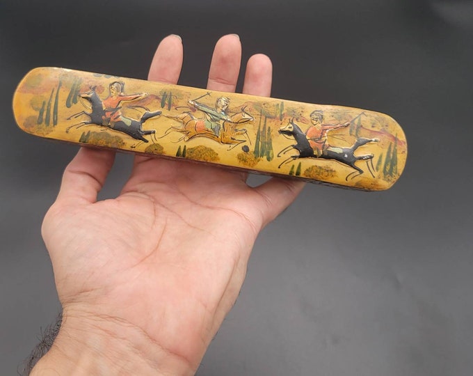 Antique Wood Art Mughal Empire Enamel Art Early 17th Century Pen Box