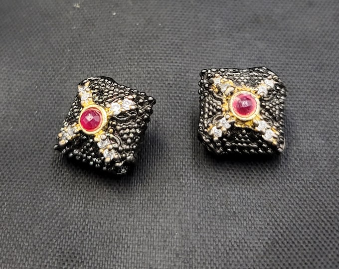 Gold Over Silver Beautiful Victorian Beads With Natural Ruby Gemstone