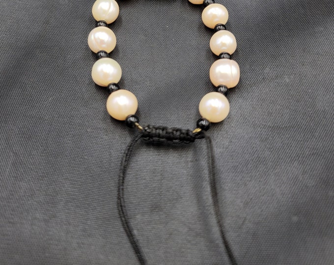 Beautiful Natural Freshwater Pearls With Silver Ruby Bead  Bracelet Adjustable Barcelet