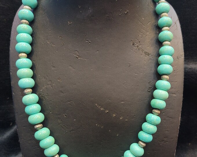 Natural Native American Turquoise Round Beads With Silver Beads