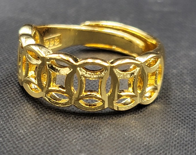 20k Gold Over Silver Ring Vintage Near Eastern Beautiful Handmade Ring Adjustable Free Size Ring