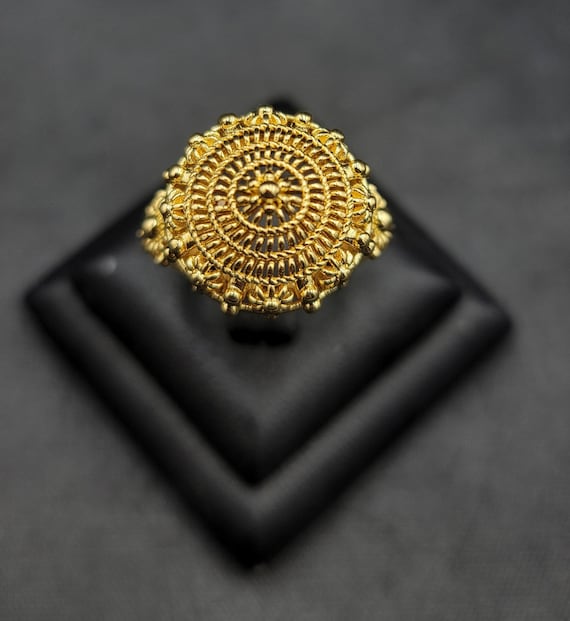 20k Gold Over Silver Ring Vintage Near Eastern Adjustable Free