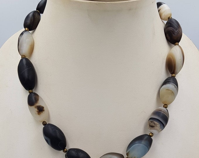 Beautiful Ancient Agate Banded Sulimani Rare Shape Beads Necklace