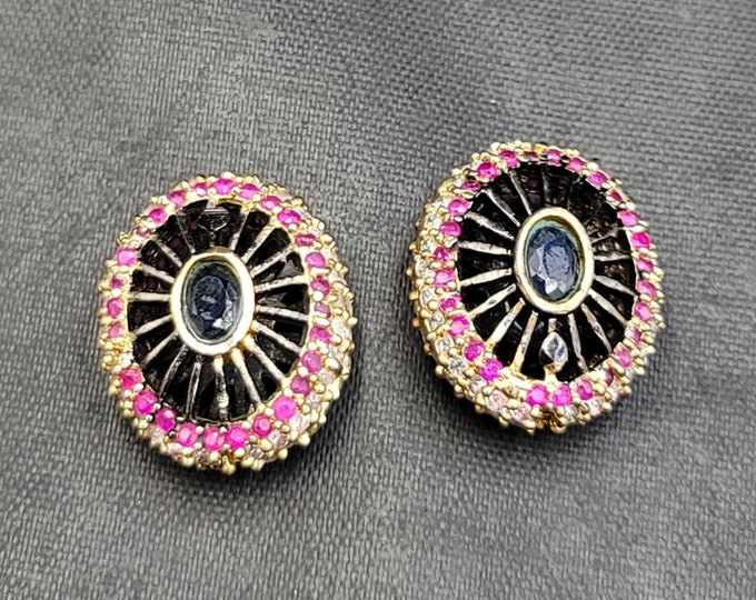 Lovely Victorian Beautiful Soild Silver Bead With Natural Ruby  And Sapphire Gemstone