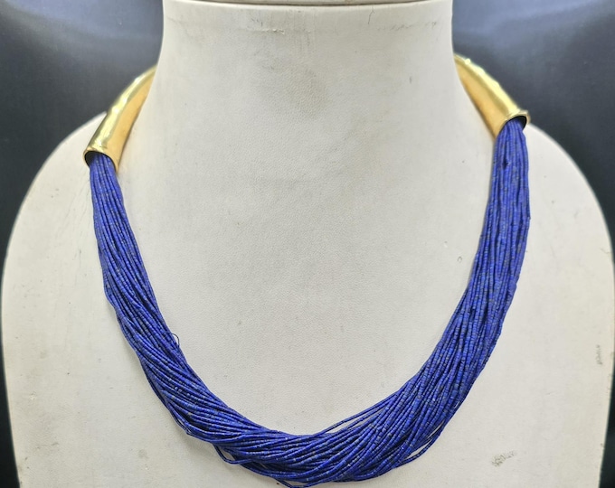 Gerogues Quality Lapis lazuli Stone Handmade Tinny Beads Gold Gulied Necklace