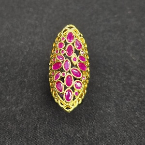 Handmade Sterling Silver Ruby Ring: Gold Plated Victorian Style, Adjustable