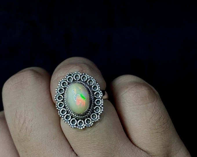 100% Natural Ethiopian Opal Gemstone Sterling Silver Vintage Beautiful Ring