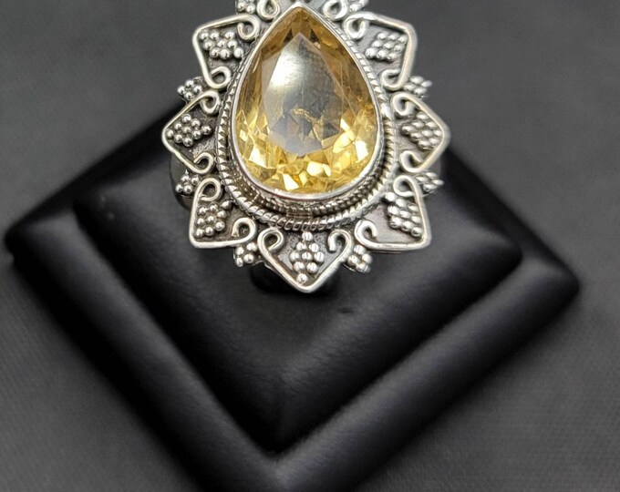 Beautiful Vintage Silver Ring With Natural Citrine Gemstone Silver 92.5 Ring