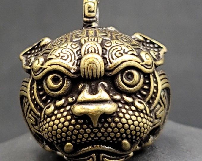 Authentic Old Brass Antique Nepal Tibeten Temple Loin Pendant Amulet Pendant