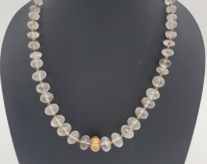 Ancient Himalian Clear Crystal Quratz Beads With Gold Plated Beautiful Necklace