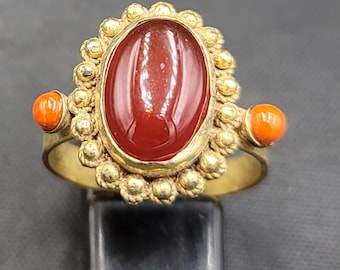 Handmade Gold Plated Ring: Natural Red Agate Stone, Size 11US