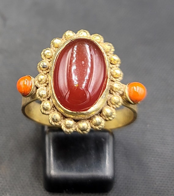 Gold Gulied Wonderful Ring With Natural Red Ancie… - image 1