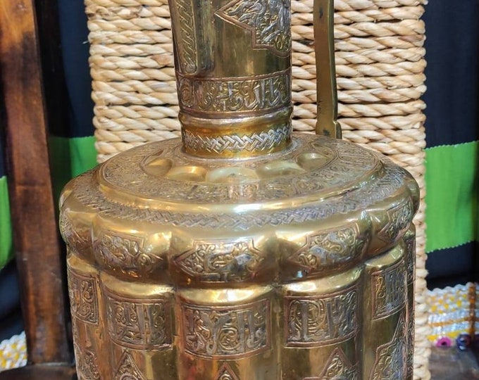 Antique Old Bronze Carved With Silver Unique Islamic 1600s Empire Rare Jug