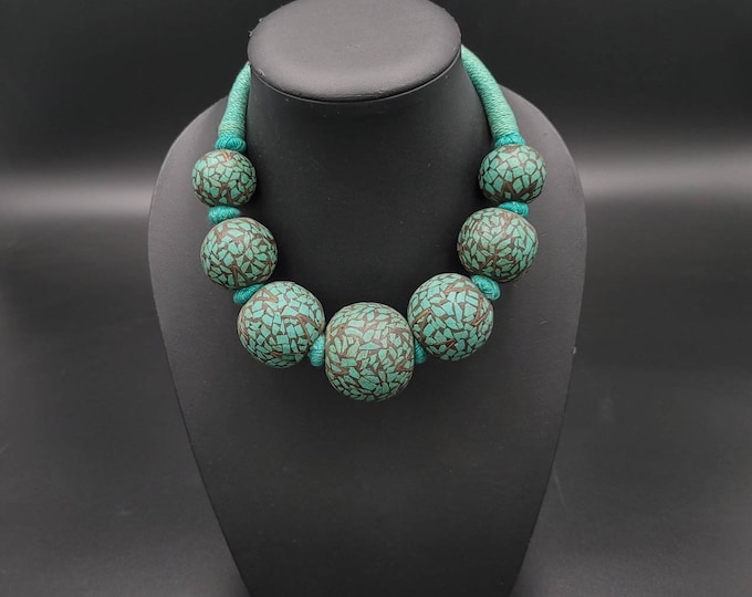 Vintage Beautiful Tibeten Green Turquoise Huge Beads Unique Necklace Choker