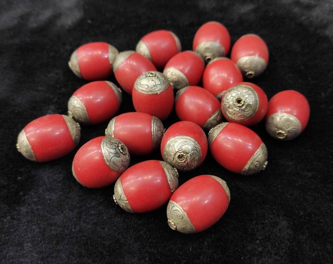 Wonderful Old Vintage Silver Red Bamboo Coral Stone Beads Red Coral Beads For Making Jewelry Finding Supply