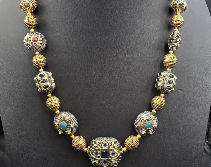 Vintage Design Beautiful Near Eastern Mughal Design Gold Plated Beads With Natural Gemstones