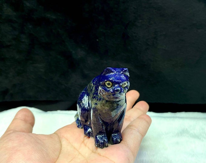Beautiful Vintage Afghanistan Handicraft Lapis Lazuli Stone Cat Statue