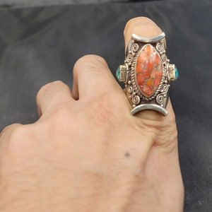 Vintage Tibetan Silver Coral Ring - Handmade Size 8