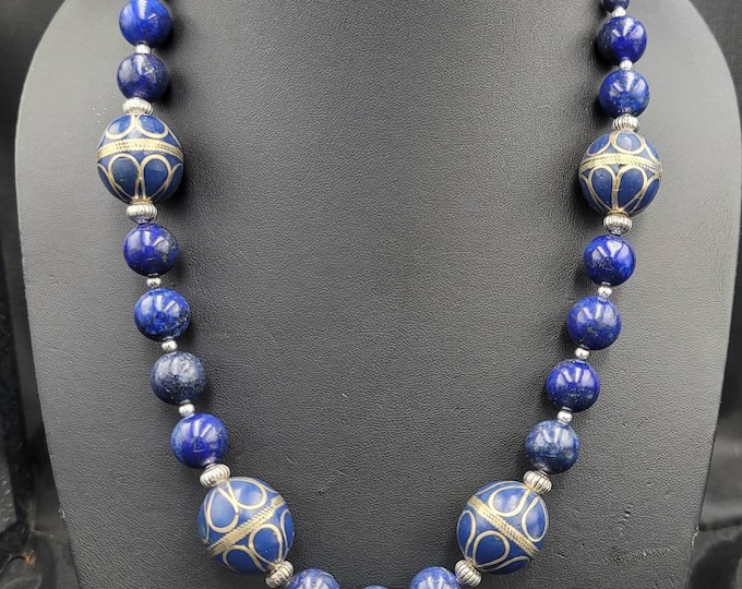 Beautiful Morakish Silver Enamel Beads Vintage Necklace With Old Authentic Stones
