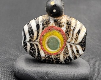 Antique Ancient 100 B.C Mosaic Glass Gabree Devil Eyes Protection Rare Pendant