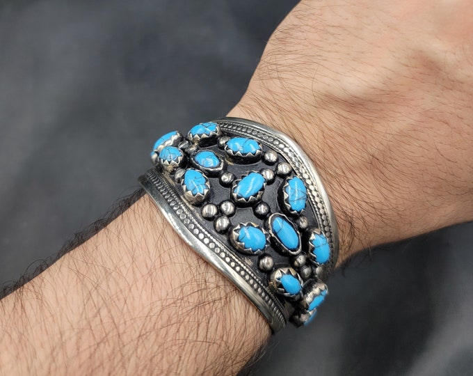 Egyptian Beautiful Vintage Turquoise Stone Beautiful Authentic Silver Bangle Bracelet