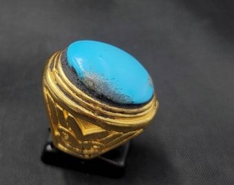 Handmade Silver Gold Plated Turquoise Ring - Size 9