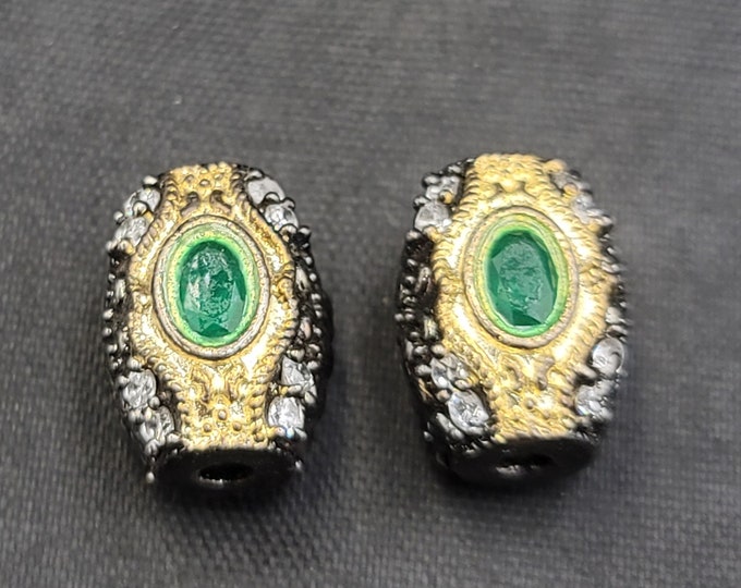 Gold Over Silver Beautiful Victorian Beads With Natural Emerald Gemstone